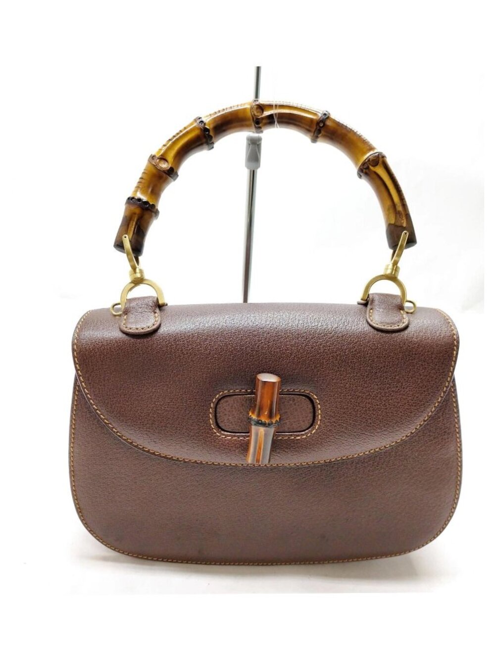 Authentic Gucci Bamboo Top Handle Brown Leather Vintage Bag Handbag Purse - Picture 2 of 16